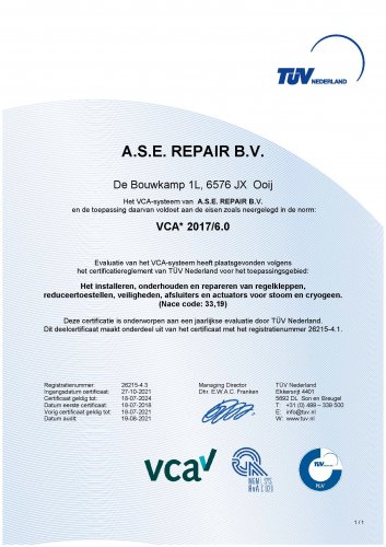 Certificaat ISO 9001:2015 - A.S.E. Repair BV